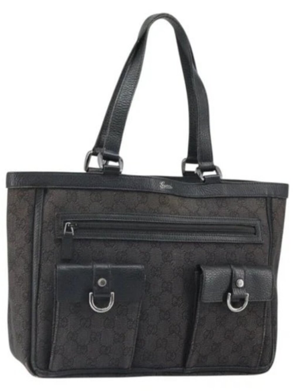 GUCCI GG Canvas Hand Bag Black Silver 268639